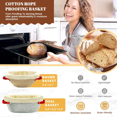 HASHMUST 33 9'' 10" Pcs Sourdough Starter Kit, Sourdough Bread Baking Supplies, Round & Oval Cotton Rope Banneton Bread