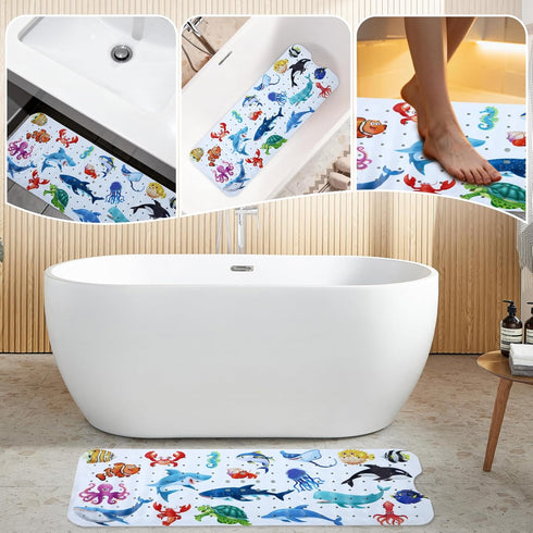 Tubozadi 40X16 Inch Baby Bath Mat for Tub Non Slip Kids Bathtub Mat Extra Long Toddler Bath Tub Shower Mat Anti Slip