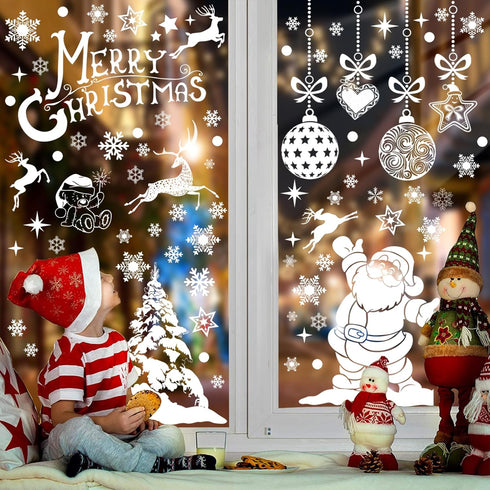 236PCS Christmas Window Clings, 9 Sheets Double-Sided Snowflakes Stickers for Glass Window Decor