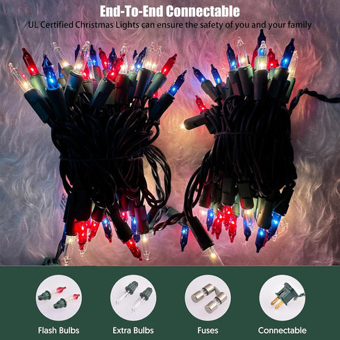 4th 100 Count (21feet) HISHINY Red White Blue of July Patriotic Decorations Lights Mini String Lights with Green Wire