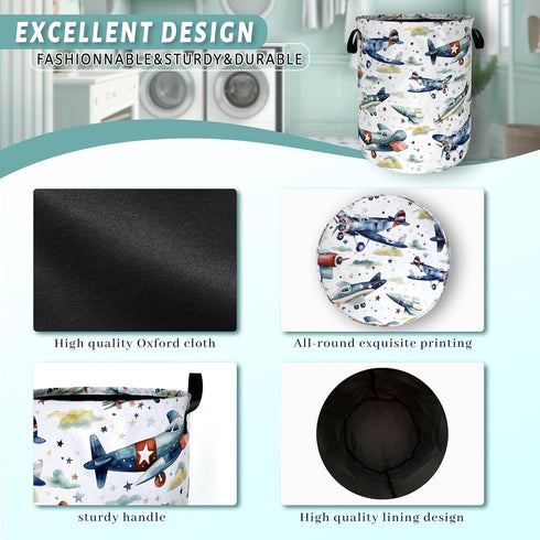 SELIONLIKN 18.9x16.5 Inch Watercolor Plane Laundry Basket Foldable Cartoon Laundry Hamper Oxford Cloth Plane Printed