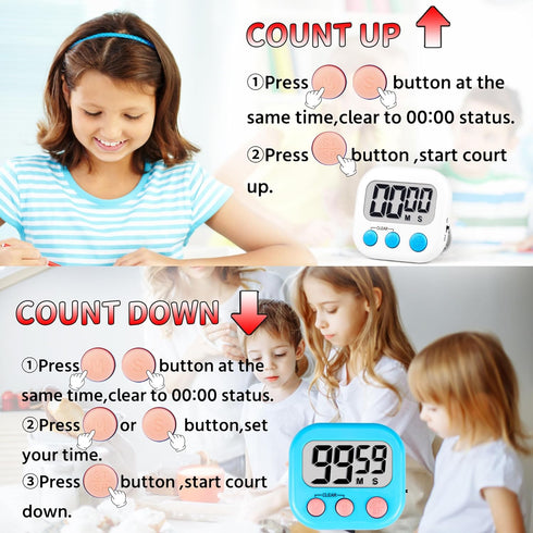 Timer for Kids Teachers Supplies, Digital Kitchen Timers for Cooking, Large Magnetic Classroom Timer 2 Pack
