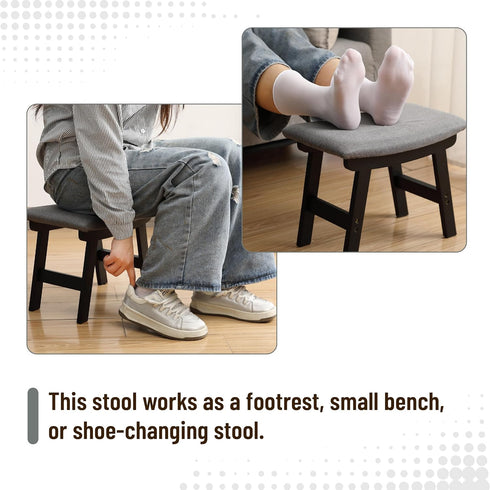 Stylish Bamboo Footrest Ottoman with Gray Cushion and Black Legs - Small Size