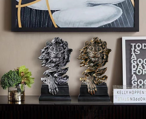 Dlfghos (2 Lion Head Statue Decor Lion Sculpture for Home, Office, Bookshelf, Desk, Living Room, Barn - Decorative Art