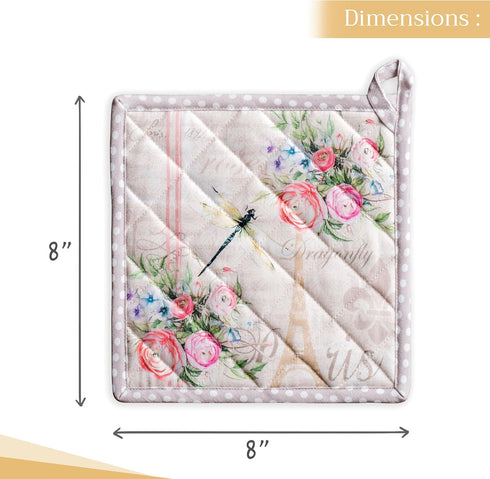 Maison d' Hermine Pot Holders, 100% Cotton Heat Resistant Potholders, 8" x 8", Champ De Mars