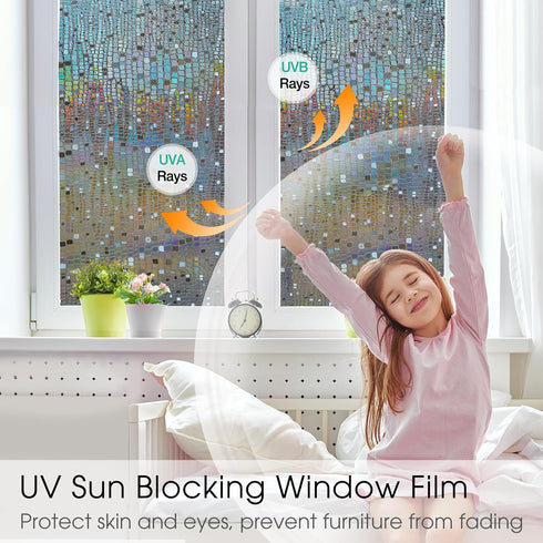 Beautysaid 3D Rainbow Prism Window Clings - Stained Glass Privacy Film, Heat Blocking, 17.5x78.7in (Brown)