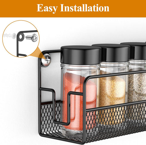OneAhead Design 2 4 Pack Wall Mounted Spice Rack Organizer, Pantry Door Organizer & Hanging Storage Baskets, Metal