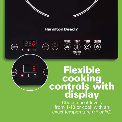 Hamilton Beach Portable Single Induction Cooktop, Countertop Burner, 1800 Watts, 10 Temperature Settings, Black