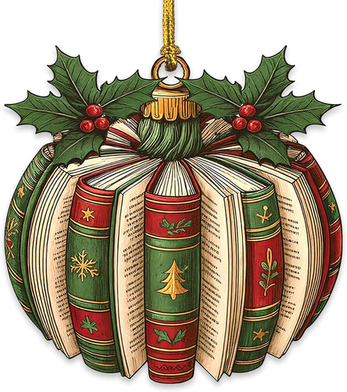 Book Ornament, Wooden Bookshelf Book Lovers Gift Christmas Tree Decor, Just A Girl Who Loves Books, Book Club Gifts