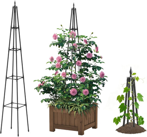 6FT Obelisk Trellis for Climbing Plants Outdoor, 16mm Rust-Proof Extra Thickened Plastic-Coated