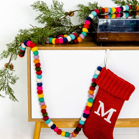 Colorful Felt Ball Pom Pom Garland | 9 Ft | 100% Wool Felt | Spring, Easter, Birthday, Christmas Boho Rainbow Decor