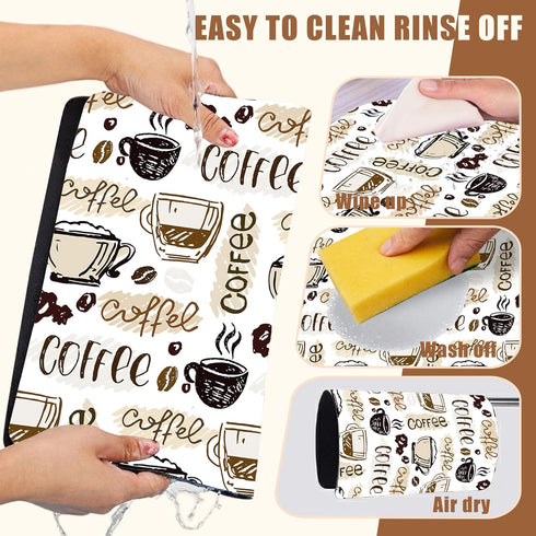 POIUBLE Counter 11.8 19.7 Inch Coffee Cute Doodle Dish Drying Mat for Kitchen Coffee Bar Mat Hide Stain Absorbent
