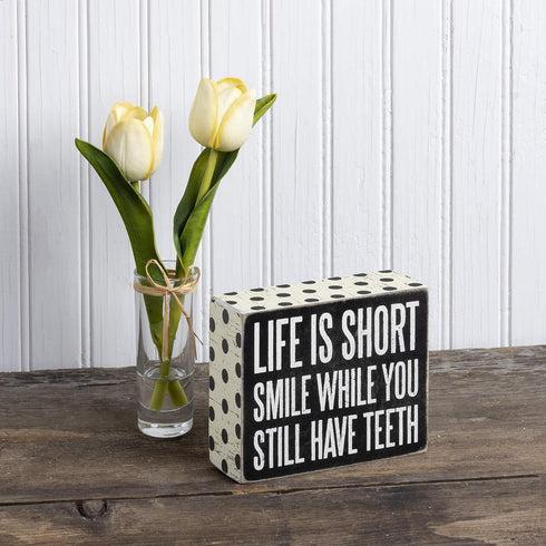 Primitives by Kathy Polka Dot Trimmed Box Sign, 4" x 5", Life is Short