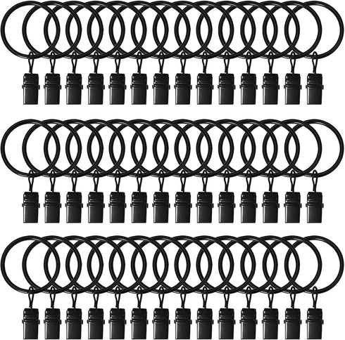 42 Pack Curtain Rings with Clips - 1.26" Interior Diameter Metal Drapery Rings Compatible with 1 inch Rods (Black)