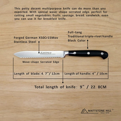 MATTSTONE HILL Serrated Utility Knife, 4.7" German Stainless Steel Kitchen Vegetable Paring Knife