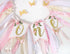 Agkvw 1st 1st Pink and Gold High Chair Banner- Floral and Butterfly One Highchair Banner, Birthday Party Decoration