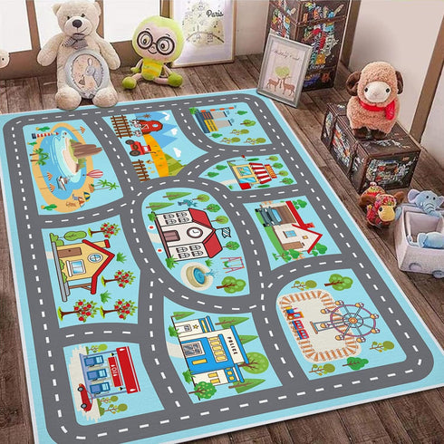 47''x71'' Kids Rug Car Rugs Playmat for Kids Toy Cars for Playroom Classroom Kid Room, Educational Rugs with Non-Slip
