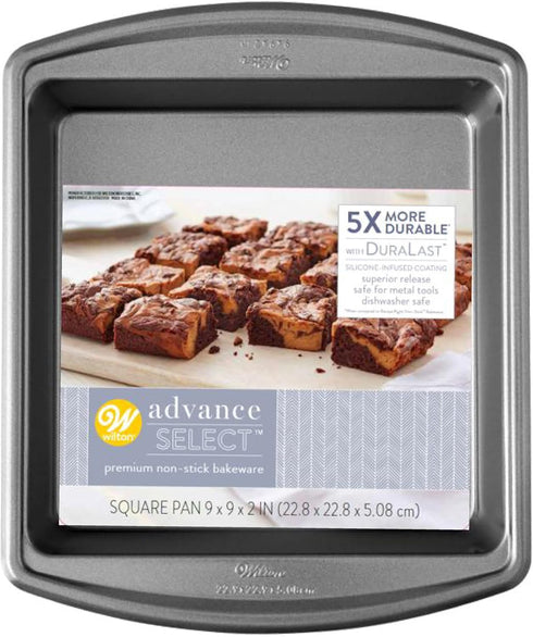 Wilton Advance Select Premium Non-Stick Square Cake Pan, Steel, Silver, 9 x 9-Inch