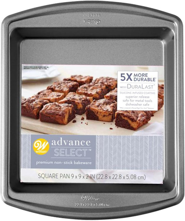 Wilton Advance Select Premium Non-Stick Square Cake Pan, Steel, Silver, 9 x 9-Inch