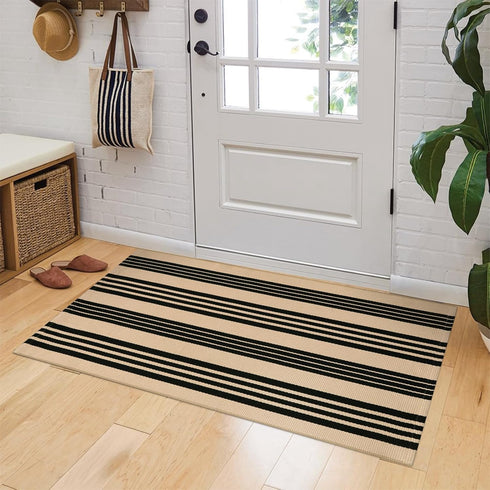 OJIA Front Door Mat 24"x51", Machine Washable Porch Rug, Striped Entryway Rugs for Indoor Outdoor, Cotton Hand-Woven