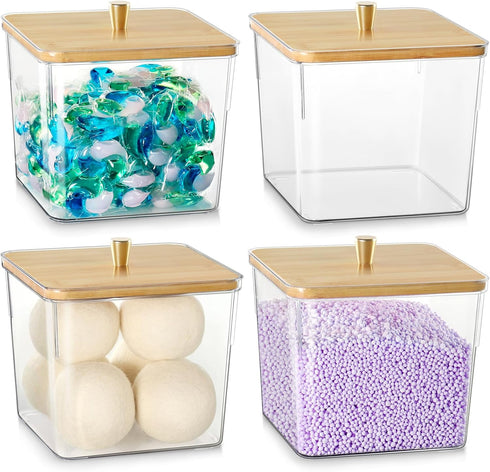 4 Pack Laundry Detergent Container, Clear Laundry Room Organization Containers, Large Laundry Powder Storage Organizer