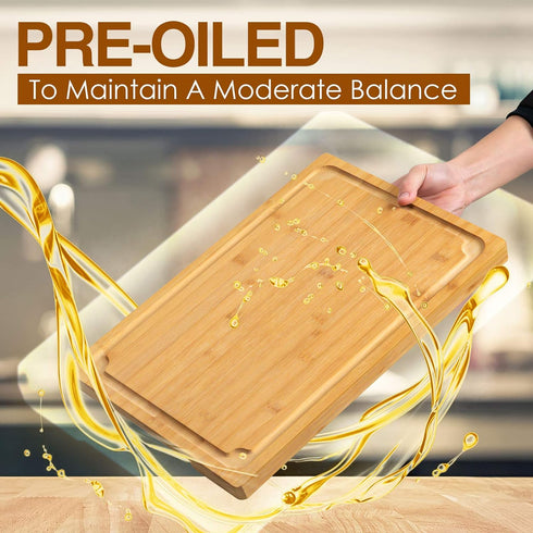 Empune Extra Large Bamboo Cutting Board, 16" with Juice Groove and Handles, Heavy Duty Kitchen Chopping Board