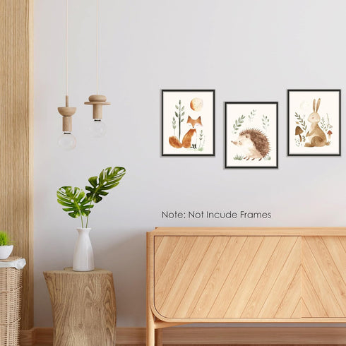 BESERH Set 3, 8x10 Inches Woodland Animals Nursery Decor, Wild Animals Forest nursery wall art Hedgehog Fox Hare