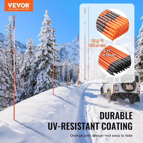 30 48 inch, 0.31 inch 12" VEVOR Driveway Markers, PCS Diameter, Orange Fiberglass Poles Snow Stakes with Reflective