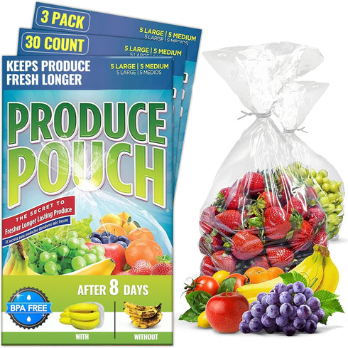 30-Pack Reusable Produce Bags for Refrigerator, Keeps Fruits, Vegetables & Herbs Fresh Longer