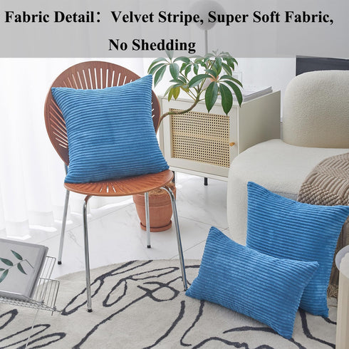 Home Brilliant Throw Pillow Covers, Decorative Soft Velvet Corduroy Striped Set of 2, Blue