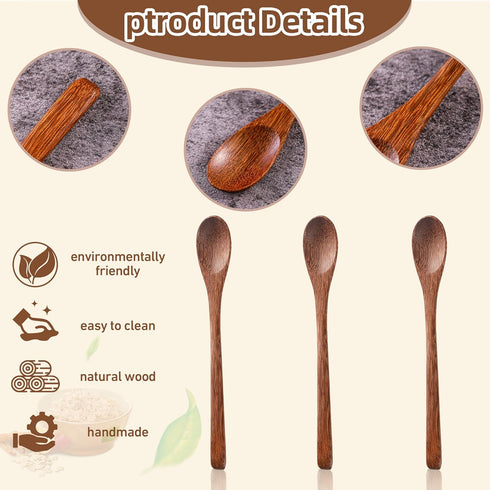 2PCS 7.8inch Wooden Spoons for Honey and CoffeeSmall Wooden Spoons with Long Handle for Stirring Padauk Wood Honey