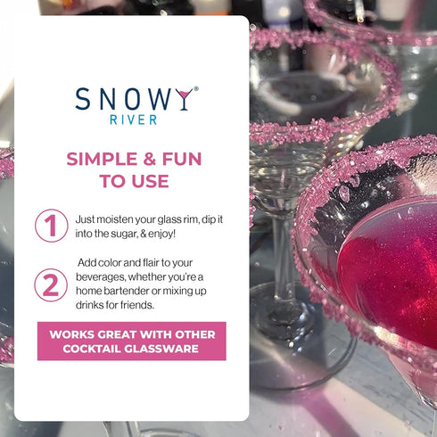 Rimmer Rimming 4oz Snowy River Pink, Cocktail & Margarita Sugar - Vibrant Color Glass Sugar with Medium Crystal Texture