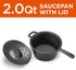 COMMERCIAL CHEF 2 Quart Cast Iron Saucepan, Dutch Oven with Lid and Looped Handle for Indoor & Outdoor Cooking