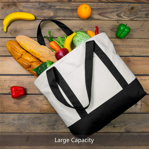 TOPDesign 1 | 3 | 6 | 30 Pack Canvas Tote Bag - Reusable Grocery Shopping Bag with External Pocket