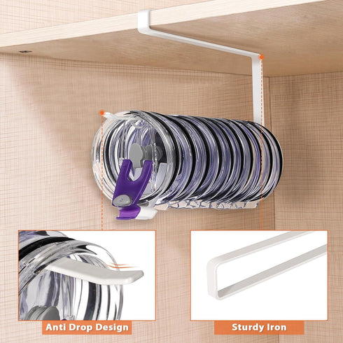 2 Pack 20 Tumbler Lid Organizer, Horizontal Tumbler Lid Storage Hook to Hold Up Lids, Space Saving Cup Lid Holders