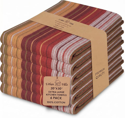 Urban Villa Kitchen Towels Harvest Stripes Towels Set of 6 20" X30