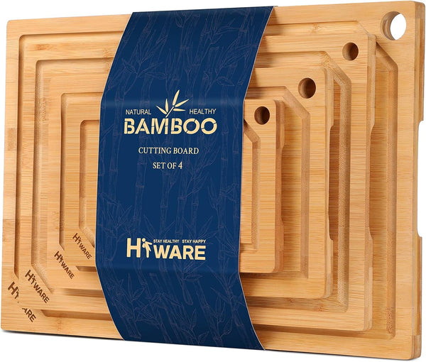 Hiware 4-Piece Extra Large Bamboo Cutting Boards Set for Kitchen, Heavy Duty