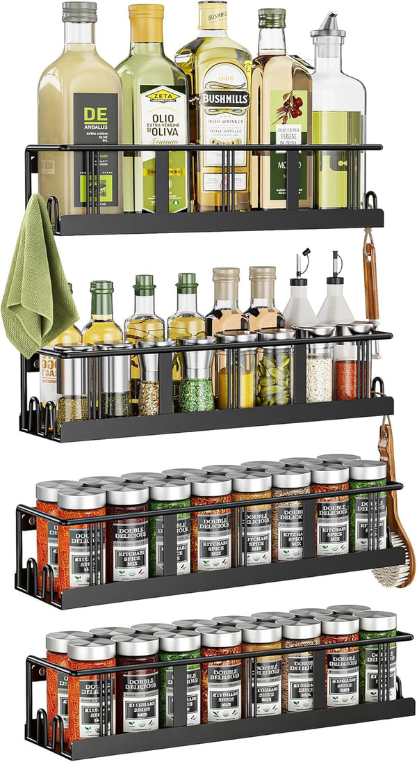 Bunoxea Spice Rack Wall Mounted 4 Pack, Space-Saving Spice Organizer for Spice