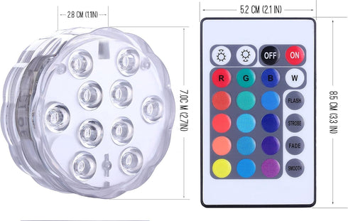 1-Pack Qoolife Submersible LED Lights Remote Control Battery Powered, RGB Multi Color Changing Waterproof Light