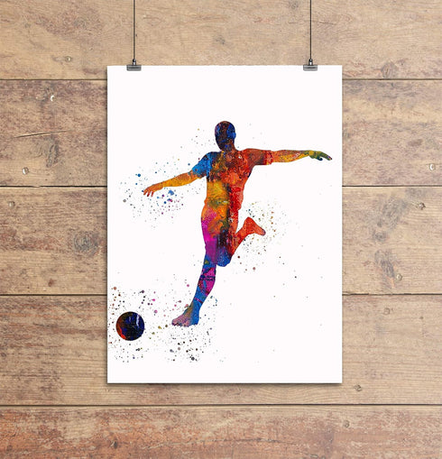 Male Soccer Player Abstract Sport Wall Art Print 11x14 for Teen Boy Bedroom Decor
