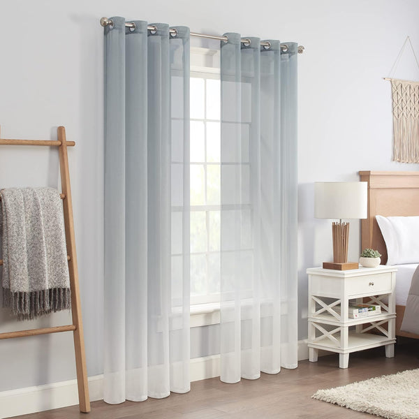 ECLIPSE Ines Printed Ombre Textured Light Filtering Grommet Window Curtains for Bedroom (2 Panels), Aqua 52 in x 84 in