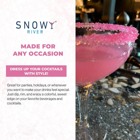 Rimmer Rimming 16oz Snowy River Pink, Cocktail & Margarita Sugar - Vibrant Color Glass Sugar with Medium Crystal