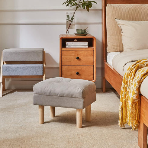 15.75" UHBD023G YMYNY Small Foot Stool Ottoman, Footrest with Sponge Soft Padded Seat, Cotton-Linen Blend Fabric