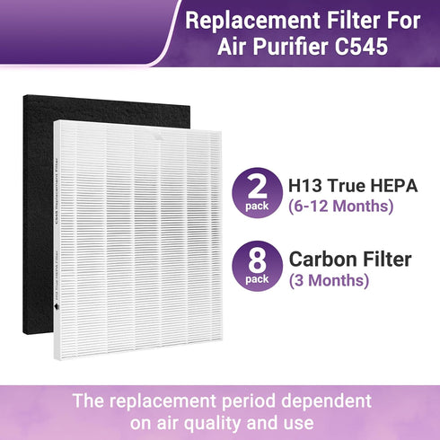 C545 Replacement Filter for Winix S Air Purifier, 2 True HEPA (H13) + 8 Activated Carbon Filters