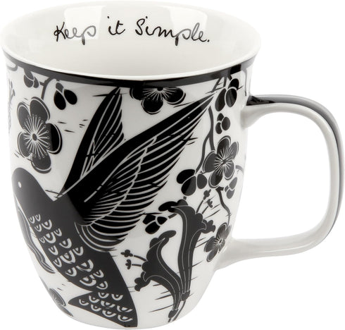 Karma Gifts 16 oz Black and White Boho Mug - Hummingbird, Cute Ceramic Coffee Mug for Women and Men