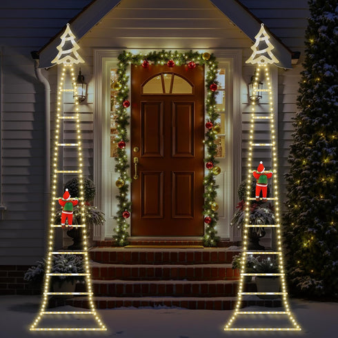 248 8 6H Christmas Ladder Lights with Santa Claus, LED Rope Ladder Light, Lighting Modes & Timer, Waterproof Xmas
