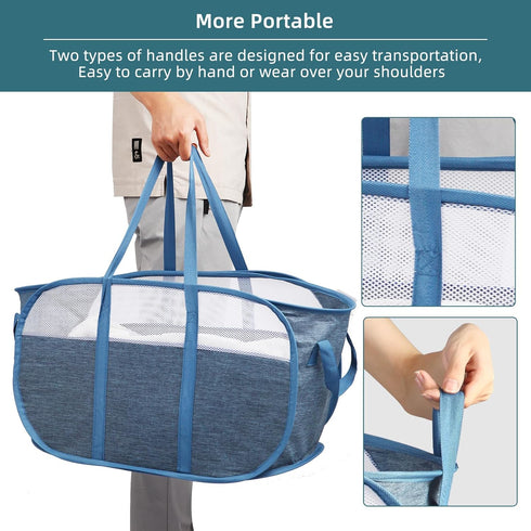 Collapsible Laundry Baskets - Tear Proof Pop Up Hamper with Dual Handles, Durable Foldable Laundry Basket