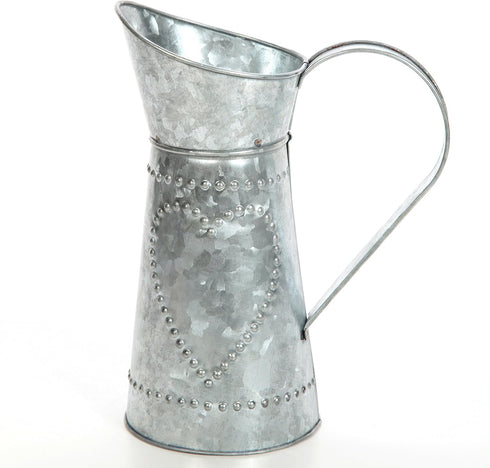 Hosley 9.25 Inch High Galvanized Decorative Pitcher - Ideal for Floral Arrangements, Home Wedding Decor