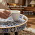 13" Zosenley Small Round Side Table - Blue Boho Geometric End Table with Vintage Pattern Tray - Unique Artistic Accent