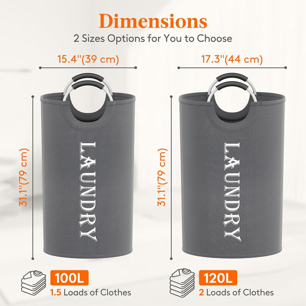 Lifewit 120L 2-Pack Large Laundry Basket, Collapsible Hamper, Waterproof, Grey